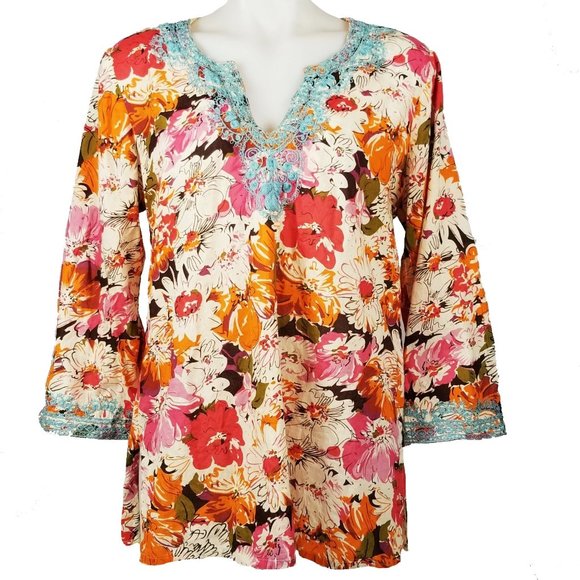 Sundance Tops - Sundance Floral Boho Hippie Gypsy Embroidered Top